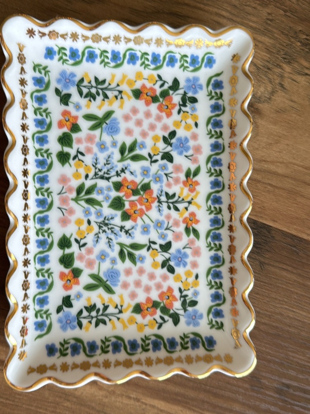 Floral Porcelain Trinket Tray with Gold Scalloped Edge by Rifle Paper